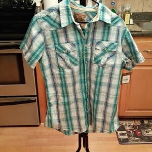 Red Camel Teal and White Plaid Shirt